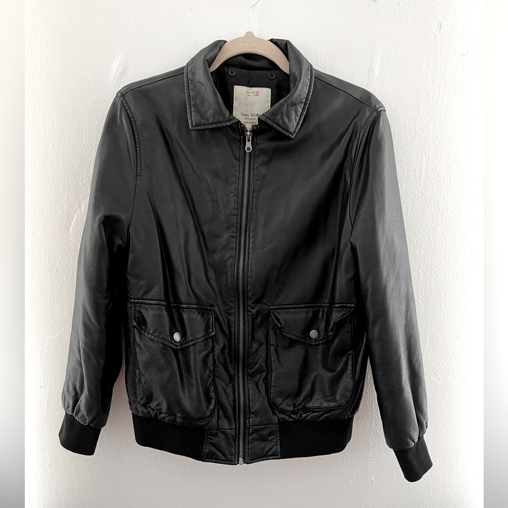 Zara kids- boys faux leather bomber jacket, size 11-12